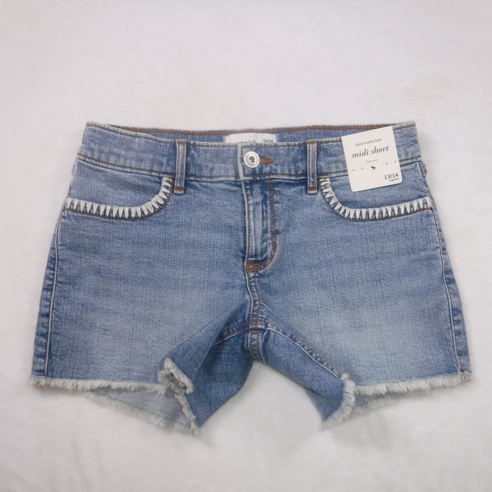 Abercrombie Kids Low Rise Midi Shorts Light Wash Whipstitch Denim Size 13/14 NWT